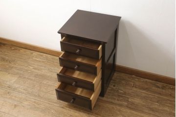 中古　美品　松本民芸家具　立体的なデザインが目を引くA型脇棚(サイドチェスト、引き出し)(定価約13万8千円)(R-059962)