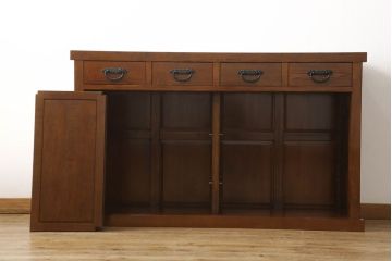 中古　美品　総欅(ケヤキ)材　和モダンな雰囲気を醸し出す水屋箪笥サイドボード(サイドキャビネット、食器棚、戸棚、収納棚)(R-059970)