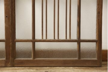 和製アンティーク　木枠のデザインが昭和な雰囲気を醸し出すガラス窓2枚セット(ガラス戸、引き戸、建具)(R-059977)