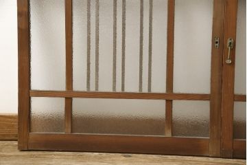 和製アンティーク　木枠のデザインが昭和な雰囲気を醸し出すガラス窓2枚セット(ガラス戸、引き戸、建具)(R-059977)