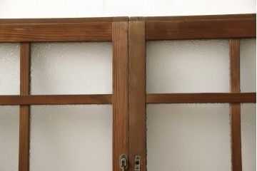 和製アンティーク　木枠のデザインが昭和な雰囲気を醸し出すガラス窓2枚セット(ガラス戸、引き戸、建具)(R-059978)
