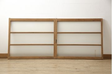アンティーク建具　昭和レトロな雰囲気漂うすりガラス入りの引き戸2枚セット(窓、ガラス戸)(R-059980)