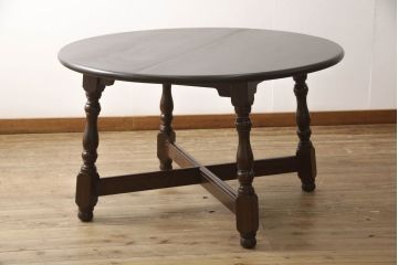 中古　美品　特注品　松本民芸家具　クラシカルな雰囲気が漂うE型ラウンドテーブル(丸テーブル、ダイニングテーブル、2人掛け)(R-059984)
