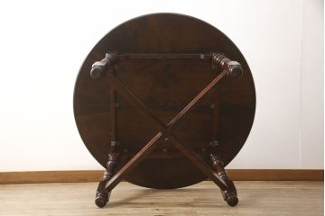 中古　美品　特注品　松本民芸家具　クラシカルな雰囲気が漂うE型ラウンドテーブル(丸テーブル、ダイニングテーブル、2人掛け)(R-059984)