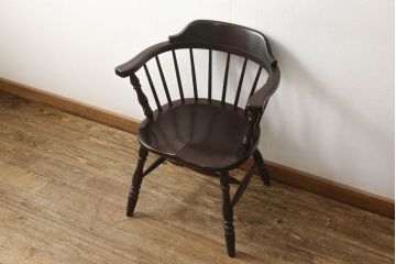中古　松本民芸家具　#91型　落ち着きのある大人カフェ風インテリアが叶うキャプテンチェア(アームチェア、板座チェア、椅子、ダイニングチェア、イス)(R-059987)