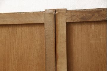 和製アンティーク　総欅(ケヤキ)材一枚板の杢目が美しい窓2枚セット(引き戸、板戸、建具)(R-060003)