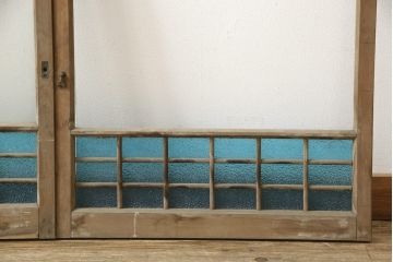 和製アンティーク　大正ロマン　色ガラスが目を惹く窓2枚セット(ガラス戸、引き戸、建具)(R-060004)