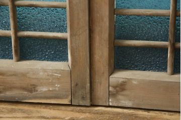 和製アンティーク　大正ロマン　色ガラスが目を惹く窓2枚セット(ガラス戸、引き戸、建具)(R-060004)