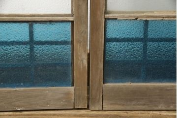 和製アンティーク　大正ロマン　色ガラスが目を惹く窓2枚セット(ガラス戸、引き戸、建具)(R-060004)