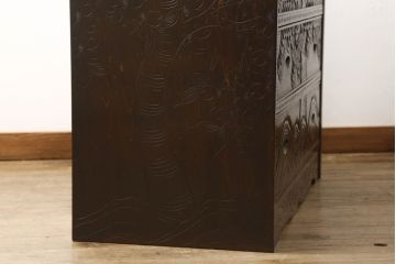 中古　軽井沢彫り　満開の桜の彫りが見事なサイドチェスト(小箪笥、整理タンス、収納たんす、引き出し)(R-060010)