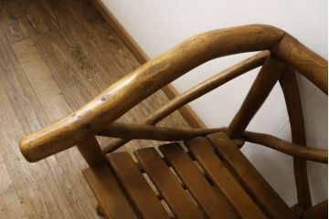 中古　レア　高級輸入家具　ドイツ　重厚で見た目よりしっかり!　自然の木材の形をそのまま活かした丸太チェア(丸太イス、木製チェア、ダイニングチェア、アームチェア、板座チェア、椅子)(R-060012)
