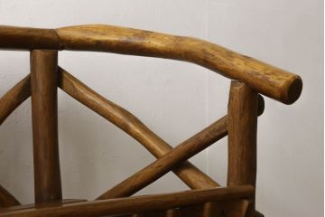 中古　レア　高級輸入家具　ドイツ　重厚で見た目よりしっかり!　自然の木材の形をそのまま活かした丸太チェア(丸太イス、木製チェア、ダイニングチェア、アームチェア、板座チェア、椅子)(R-060013)