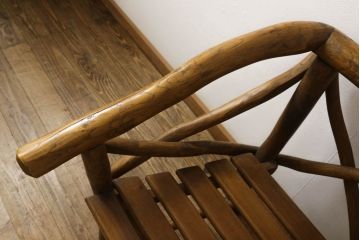 中古　レア　高級輸入家具　ドイツ　重厚で見た目よりしっかり!　自然の木材の形をそのまま活かした丸太チェア(丸太イス、木製チェア、ダイニングチェア、アームチェア、板座チェア、椅子)(R-060014)