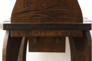 中古　伝統工芸　軽井沢彫り　隅々まで施された桜の彫刻が目を惹くダイニングチェア(板座チェア、椅子)(R-060015)