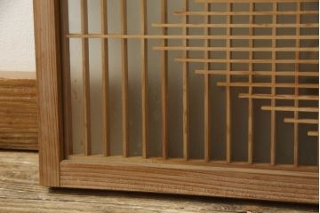 和製ビンテージ　両面ガラス　組子細工が上品なガラス入り欄間2枚セット(ヴィンテージ、明かり取り、明り取り、建具)(R-060016)