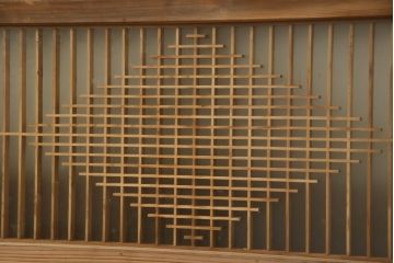 和製ビンテージ　両面ガラス　組子細工が上品なガラス入り欄間2枚セット(ヴィンテージ、明かり取り、明り取り、建具)(R-060016)