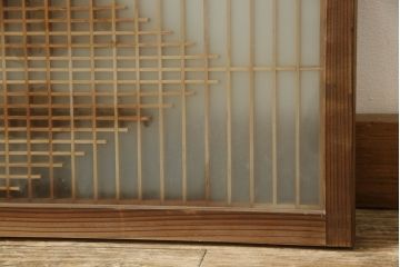 和製ビンテージ　両面ガラス　組子細工が上品なガラス入り欄間2枚セット(ヴィンテージ、明かり取り、明り取り、建具)(R-060016)