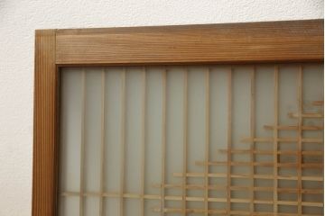 和製ビンテージ　両面ガラス　組子細工が上品なガラス入り欄間2枚セット(ヴィンテージ、明かり取り、明り取り、建具)(R-060016)