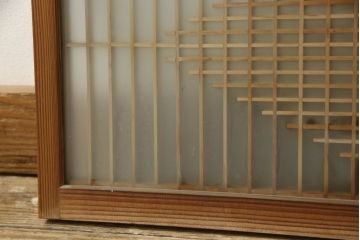 和製ビンテージ　両面ガラス　組子細工が上品なガラス入り欄間2枚セット(ヴィンテージ、明かり取り、明り取り、建具)(R-060016)