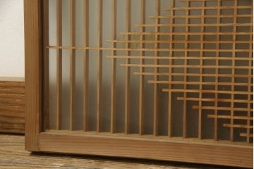 和製ビンテージ　両面ガラス　組子細工が上品なガラス入り欄間2枚セット(ヴィンテージ、明かり取り、明り取り、建具)(R-060017)