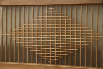 和製ビンテージ　両面ガラス　組子細工が上品なガラス入り欄間2枚セット(ヴィンテージ、明かり取り、明り取り、建具)(R-060017)