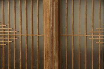 和製ビンテージ　両面ガラス　組子細工が上品なガラス入り欄間2枚セット(ヴィンテージ、明かり取り、明り取り、建具)(R-060017)
