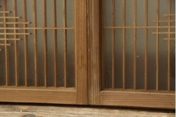 和製ビンテージ　両面ガラス　組子細工が上品なガラス入り欄間2枚セット(ヴィンテージ、明かり取り、明り取り、建具)(R-060017)
