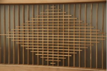 和製ビンテージ　両面ガラス　組子細工が上品なガラス入り欄間2枚セット(ヴィンテージ、明かり取り、明り取り、建具)(R-060017)