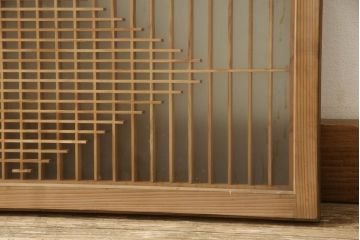 和製ビンテージ　両面ガラス　組子細工が上品なガラス入り欄間2枚セット(ヴィンテージ、明かり取り、明り取り、建具)(R-060017)