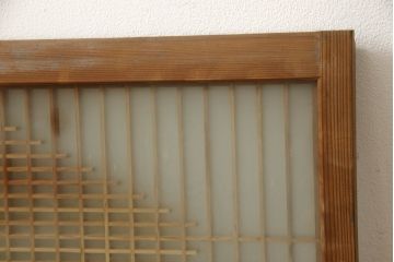 和製ビンテージ　両面ガラス　組子細工が上品なガラス入り欄間2枚セット(ヴィンテージ、明かり取り、明り取り、建具)(R-060017)