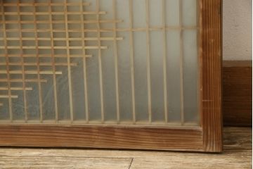 和製ビンテージ　両面ガラス　組子細工が上品なガラス入り欄間2枚セット(ヴィンテージ、明かり取り、明り取り、建具)(R-060017)