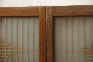 和製ビンテージ　両面ガラス　組子細工が上品なガラス入り欄間2枚セット(ヴィンテージ、明かり取り、明り取り、建具)(R-060017)