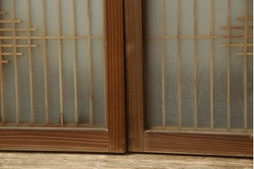 和製ビンテージ　両面ガラス　組子細工が上品なガラス入り欄間2枚セット(ヴィンテージ、明かり取り、明り取り、建具)(R-060017)