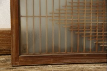 和製ビンテージ　両面ガラス　組子細工が上品なガラス入り欄間2枚セット(ヴィンテージ、明かり取り、明り取り、建具)(R-060017)