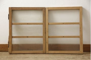 和製アンティーク　モールガラスとダイヤガラスがレトロな雰囲気を醸し出す小窓2枚セット(ガラス扉、建具)(R-060023)