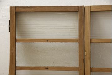 和製アンティーク　モールガラスとダイヤガラスがレトロな雰囲気を醸し出す小窓2枚セット(ガラス扉、建具)(R-060023)