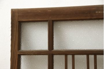 和製アンティーク　木枠のデザインが昭和な雰囲気を醸し出すガラス窓2枚セット(ガラス戸、引き戸、建具)(R-060027)