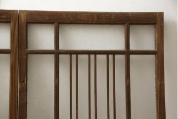 和製アンティーク　木枠のデザインが昭和な雰囲気を醸し出すガラス窓2枚セット(ガラス戸、引き戸、建具)(R-060027)