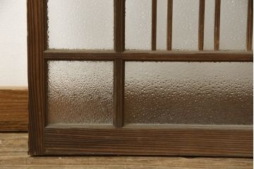 和製アンティーク　木枠のデザインが昭和な雰囲気を醸し出すガラス窓2枚セット(ガラス戸、引き戸、建具)(R-060027)
