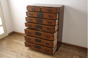 中古　岩谷堂箪笥　台輪付き　並べてローチェストとしても使える、2way重ね箪笥(引き出し、和タンス、収納箪笥、衣装タンス、上下バラ売り可能)(R-060031)