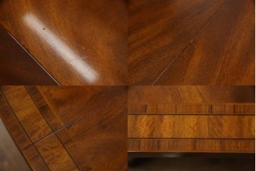 中古　美品　イギリス高級家具　MAITLAND SMITH(メートランドスミス)　天板の杢目と脚先まで凝ったつくりが目を引くダイニングテーブル(エクステンションテーブル、ラウンドテーブル、4人掛け、6人掛け)(定価約100万円)(R-060034)
