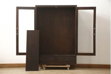 中古　美品　伝統工芸　軽井沢彫り　和モダンな雰囲気漂う本箱(収納棚、戸棚、ブックケース、書棚、飾り棚、キャビネット)(R-060035)