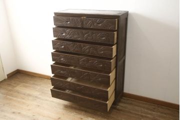 中古　伝統工芸　職人技が光る軽井沢彫りのチェスト(衣装箪笥、和タンス、引き出し)(R-060036)