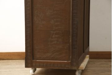 中古　美品　伝統工芸　軽井沢彫り　満開の桜の彫刻が見事な衣装盆付きの重ね箪笥(和タンス、着物箪笥、衣装たんす、引き出し、チェスト)(R-060068)