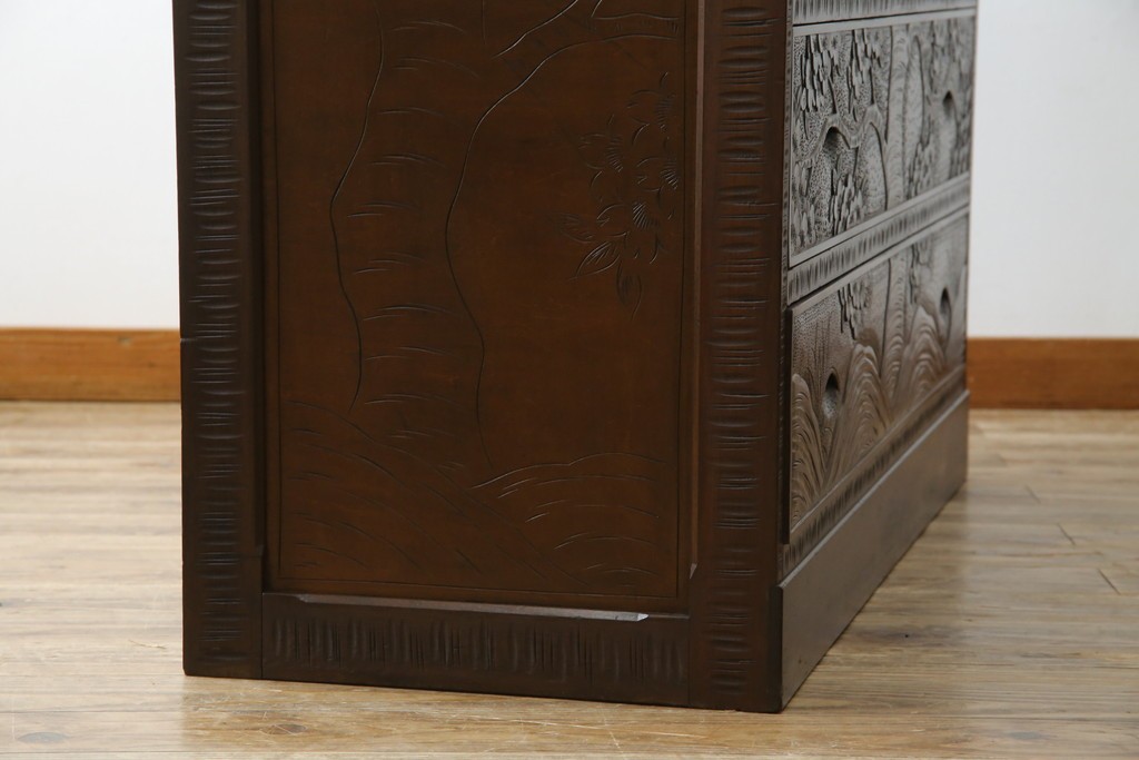 ★J様専用・決済用★中古　美品　伝統工芸　軽井沢彫り　満開の桜の彫刻が見事な衣装盆付きの重ね箪笥　(R-060068)