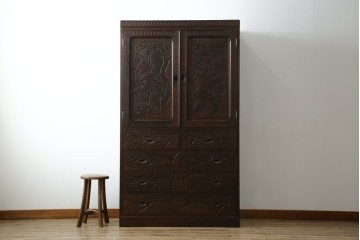 ★J様専用・決済用★中古　美品　伝統工芸　軽井沢彫り　満開の桜の彫刻が見事な衣装盆付きの重ね箪笥　(R-060068)