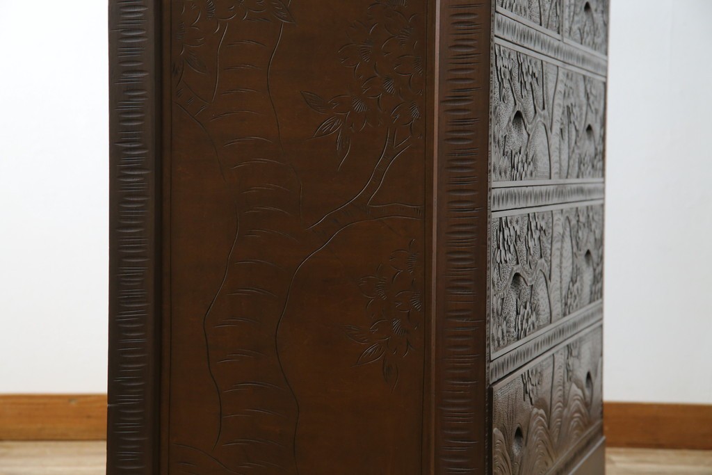 ★J様専用・決済用★中古　美品　伝統工芸　軽井沢彫り　満開の桜の彫刻が見事な衣装盆付きの重ね箪笥　(R-060068)