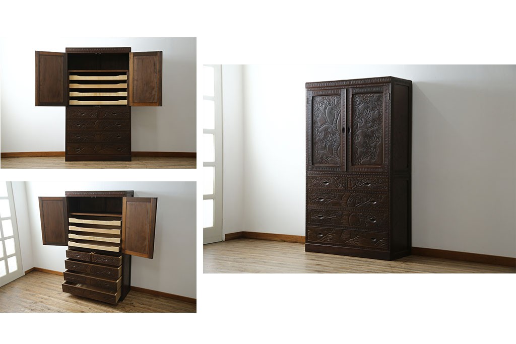 ★J様専用・決済用★中古　美品　伝統工芸　軽井沢彫り　満開の桜の彫刻が見事な衣装盆付きの重ね箪笥　(R-060068)