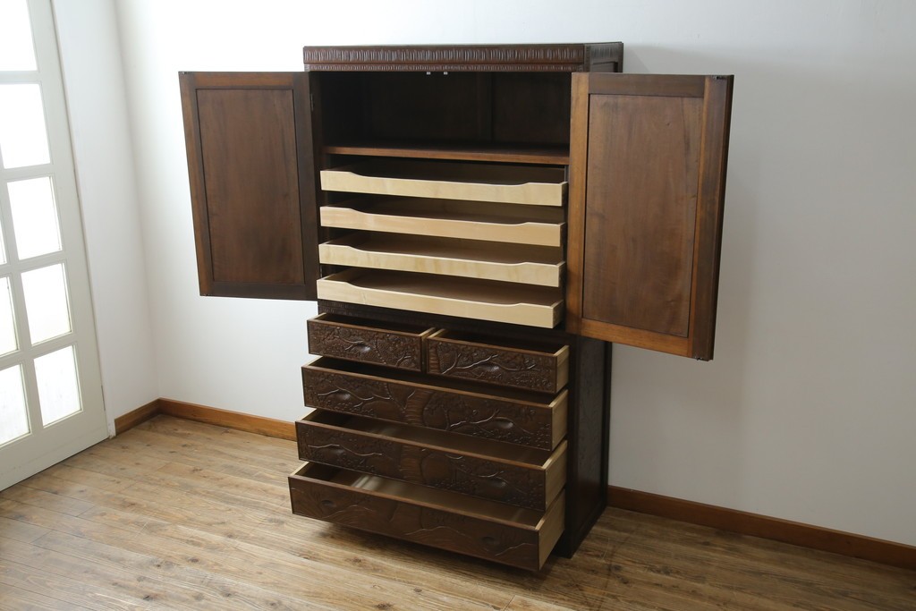 ★J様専用・決済用★中古　美品　伝統工芸　軽井沢彫り　満開の桜の彫刻が見事な衣装盆付きの重ね箪笥　(R-060068)