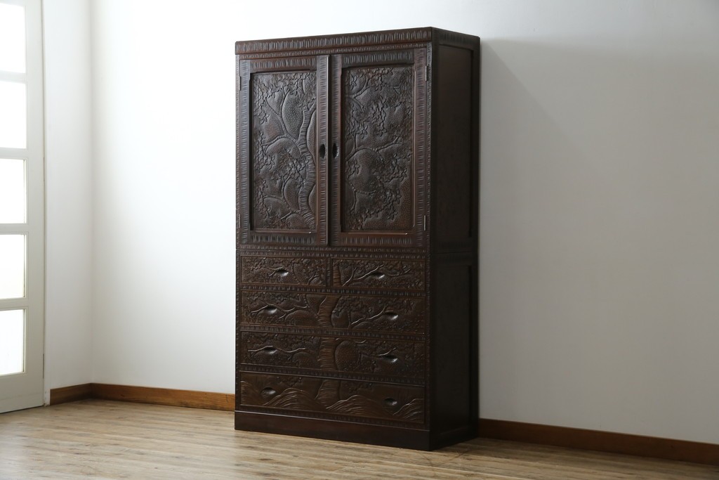 ★J様専用・決済用★中古　美品　伝統工芸　軽井沢彫り　満開の桜の彫刻が見事な衣装盆付きの重ね箪笥　(R-060068)